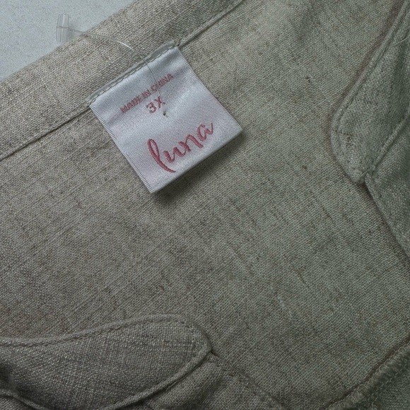 Sleeveless Linen Dress Beige Button-Down with Belt Oversized • Size 3X - Picture 5 of 7